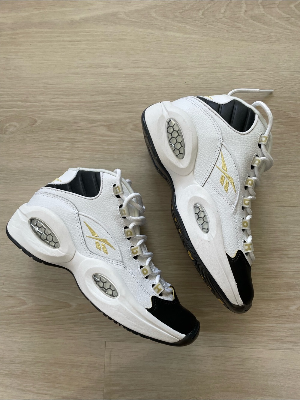 Reebok Question Mid Junior Basketball Shoes in White and Black